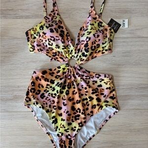 Bar III Yellow and Pink One Piece Swimsuit